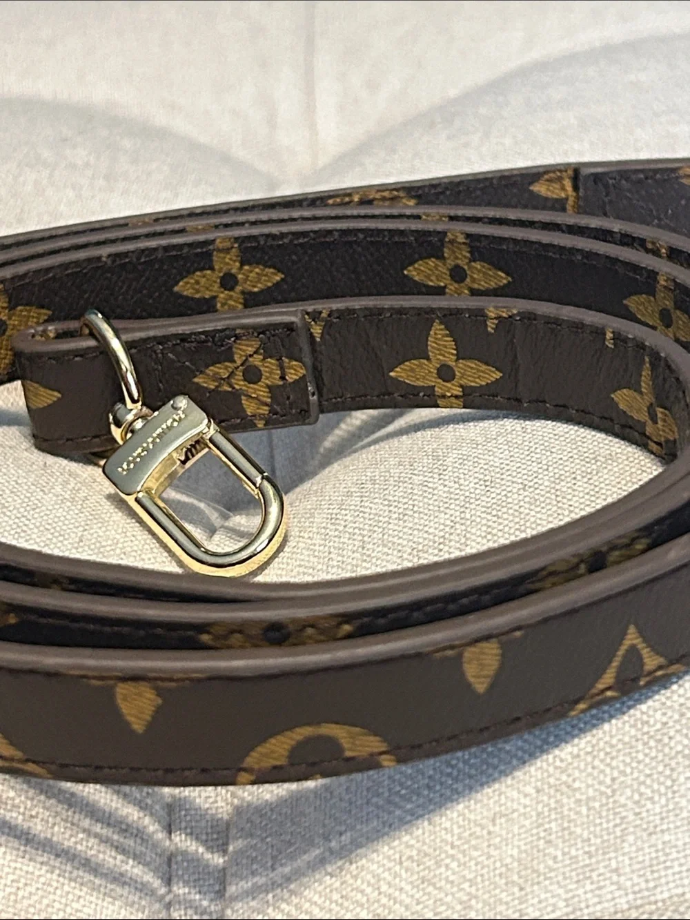 Designer-Inspired Brown Monogram Crossbody Strap with Gold Hardware